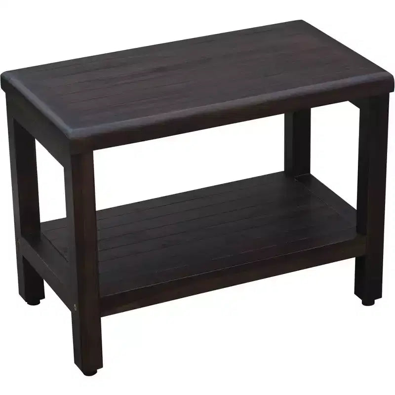 HomeRoots Rectangular Teak Shower Bench With Shelf In Brown Finish