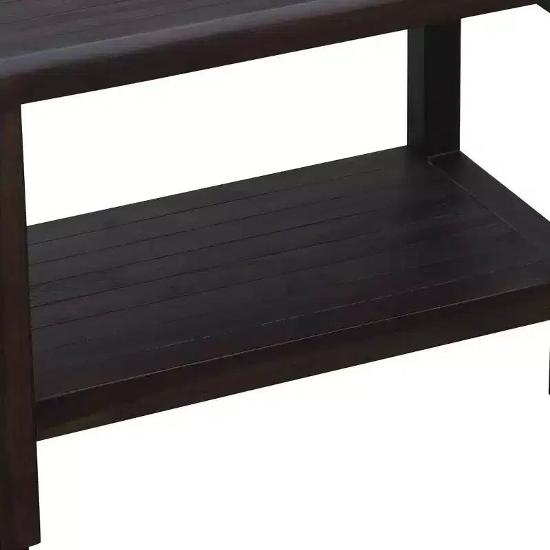 Banc de douche rectangulaire en teck avec étagère, finition marron