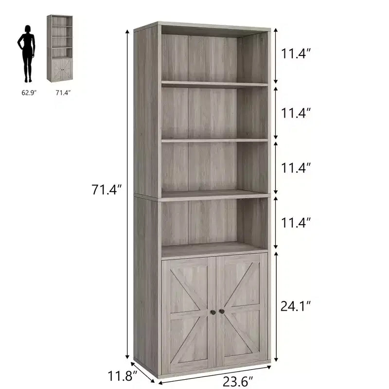 Bibliothèque haute à 6 niveaux de style fermier de 71 po avec tiroir, organisateur de rangement étroit en bois et métal, étagère de présentation de style industriel