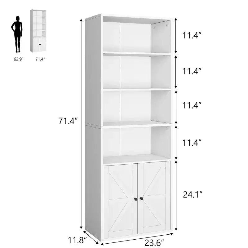 Bibliothèque haute à 6 niveaux de style fermier de 71 po avec tiroir, organisateur de rangement étroit en bois et métal, étagère de présentation de style industriel