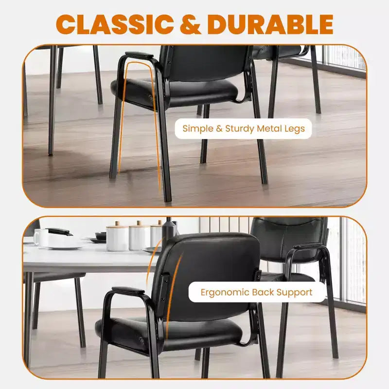 Chaises de salle à manger lot de 2 en cuir de salle de conférence avec accoudoirs rembourrés, chaise de bureau en cuir PU