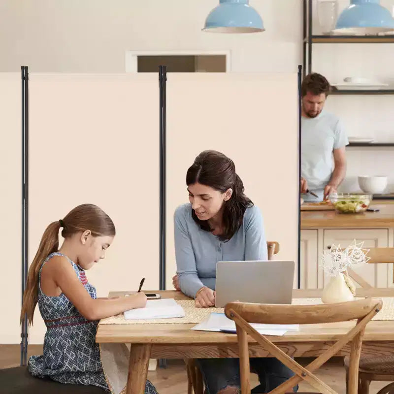 Paravent 4 pans, pliable et portable, de couleur beige, pour la séparation des pièces