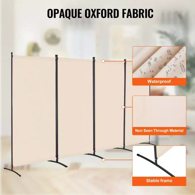 Paravent 4 pans, pliable et portable, de couleur beige, pour la séparation des pièces