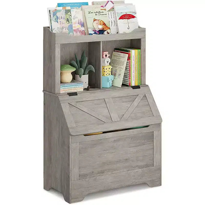 47.8''H Wooden Kids Bookcase & Toy Organizer with Flip-Top Lid, Boys/Girls Toy Storage Organizer for Playroom/Bedroom