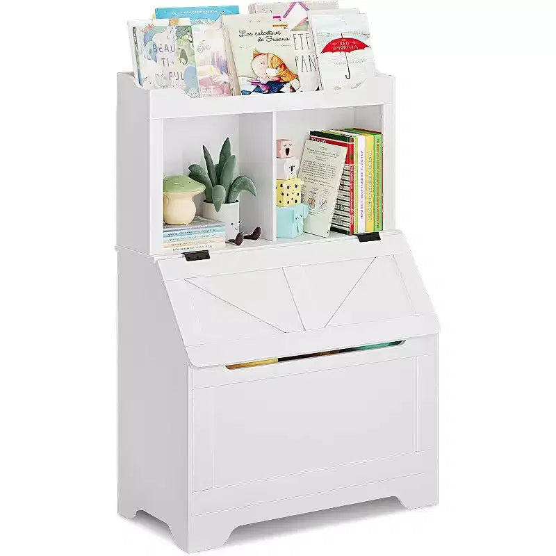 Étagère à livres et organiseur de jouets pour enfants en bois de 121,4 cm de haut avec couvercle à rabat, organisateur de rangement de jouets pour garçons/filles pour salle de jeux/chambre à coucher