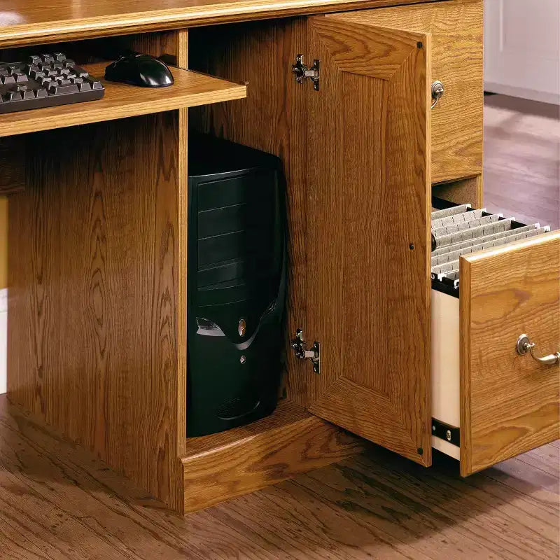 Bureaux de direction en bois marron de 145,41 cm de haut avec tiroir polyvalent