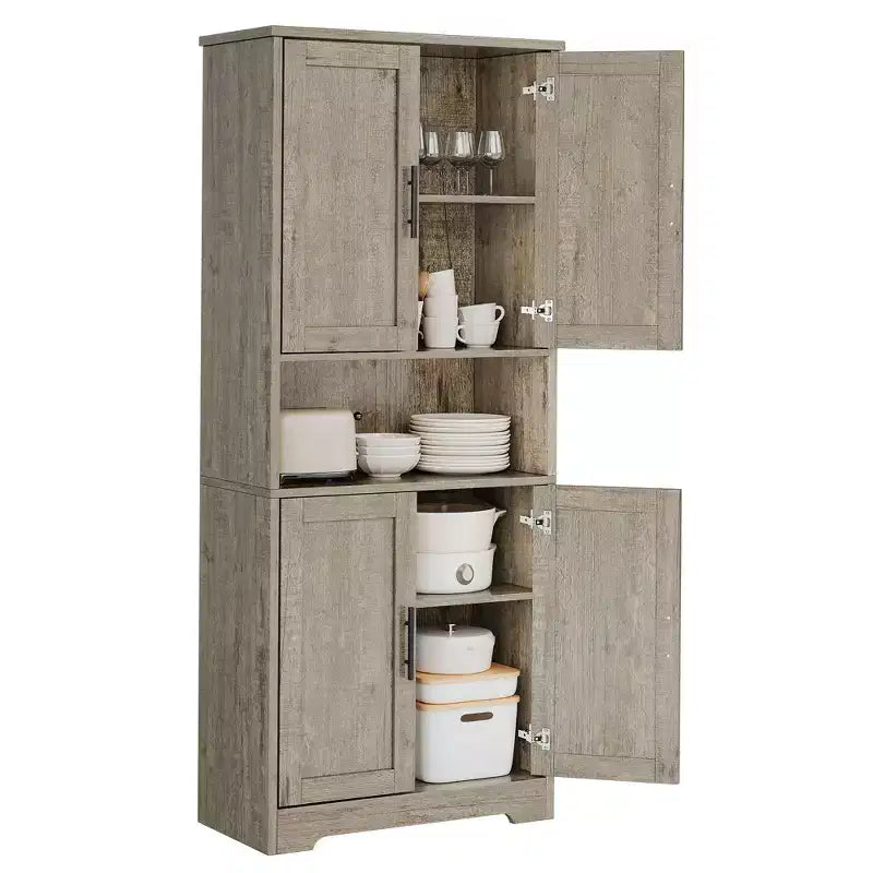 70in Tall Kitchen Pantry Cabinet with 4 Doors, Adjustable Shelves, Open Shelf, Tall Cupboard for Dining Room, Bathroom, Laundry Room