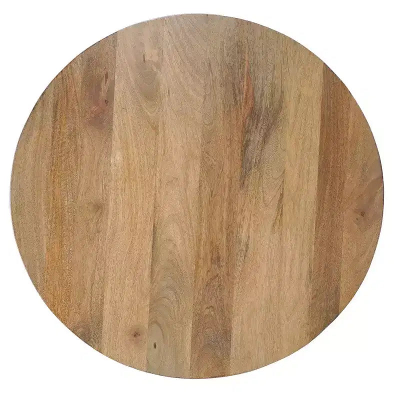 Table basse ronde de 30 pouces en bois de manguier faite à la main avec piètement traîneau robuste à 3 pieds