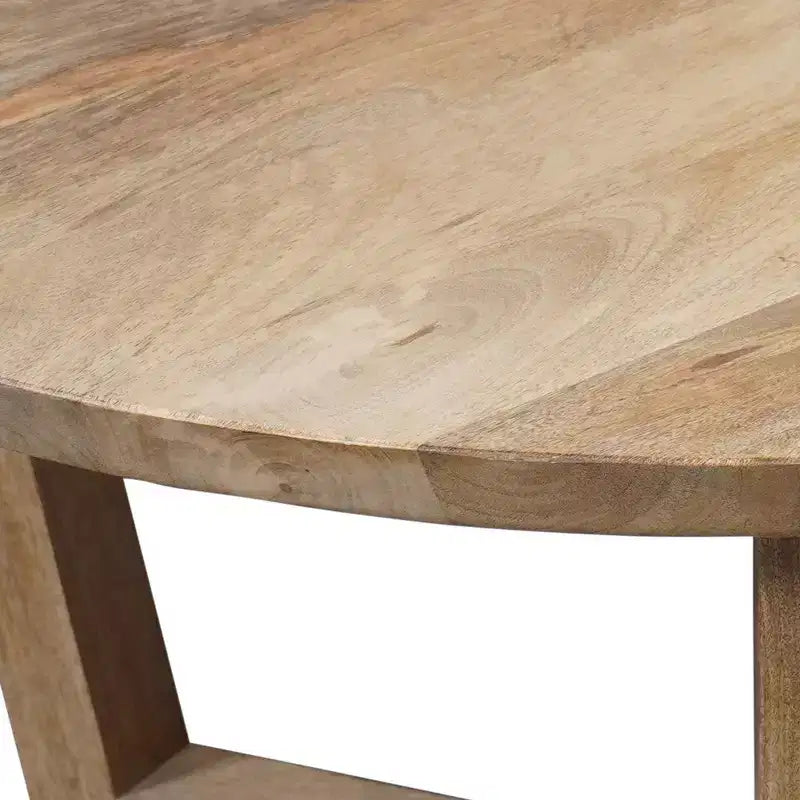 Table basse ronde de 30 pouces en bois de manguier faite à la main avec piètement traîneau robuste à 3 pieds
