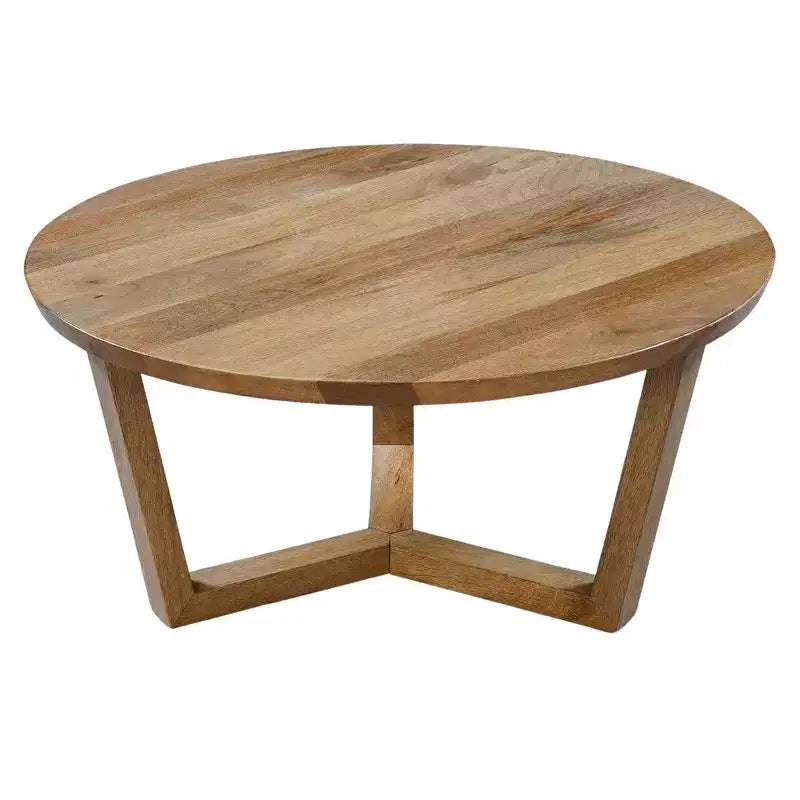 Table basse ronde de 30 pouces en bois de manguier faite à la main avec piètement traîneau robuste à 3 pieds