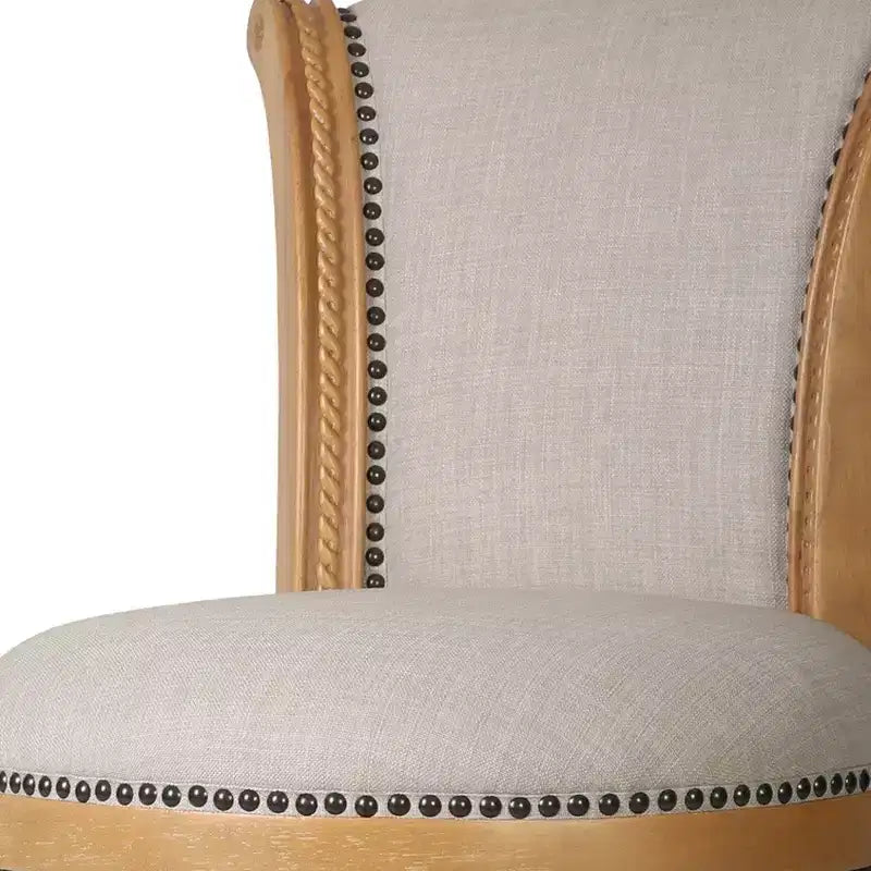 Chaise de bar pivotante de hauteur comptoir en tissu beige et naturel et bois massif (25 po)
