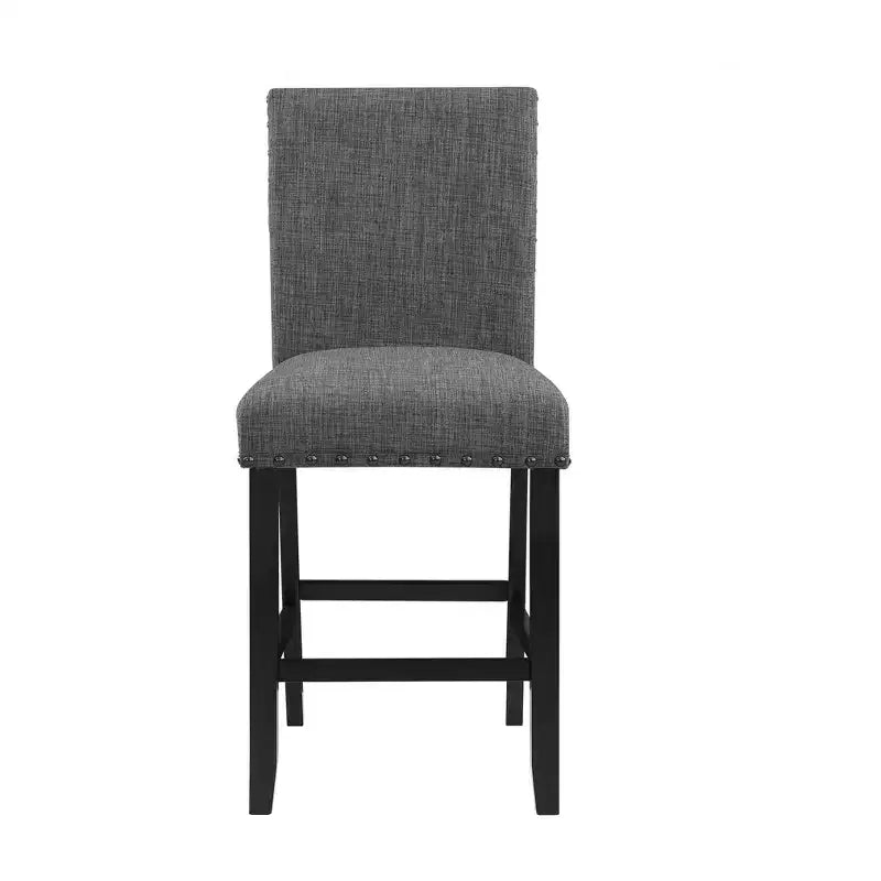 HomeRoots 26 Gray and Black Wood and Fabric Counter Height Bar Chair