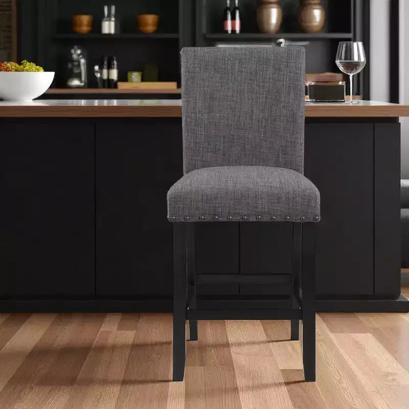 26 chaises de bar hauteur comptoir en bois et tissu gris et noir