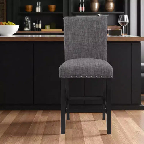 26 chaises de bar hauteur comptoir en bois et tissu gris et noir