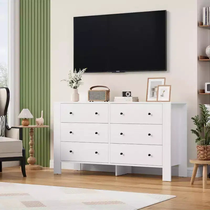 Commode à 6 tiroirs pour chambre à coucher, commode double moderne avec tiroirs de rangement, commodes en bois