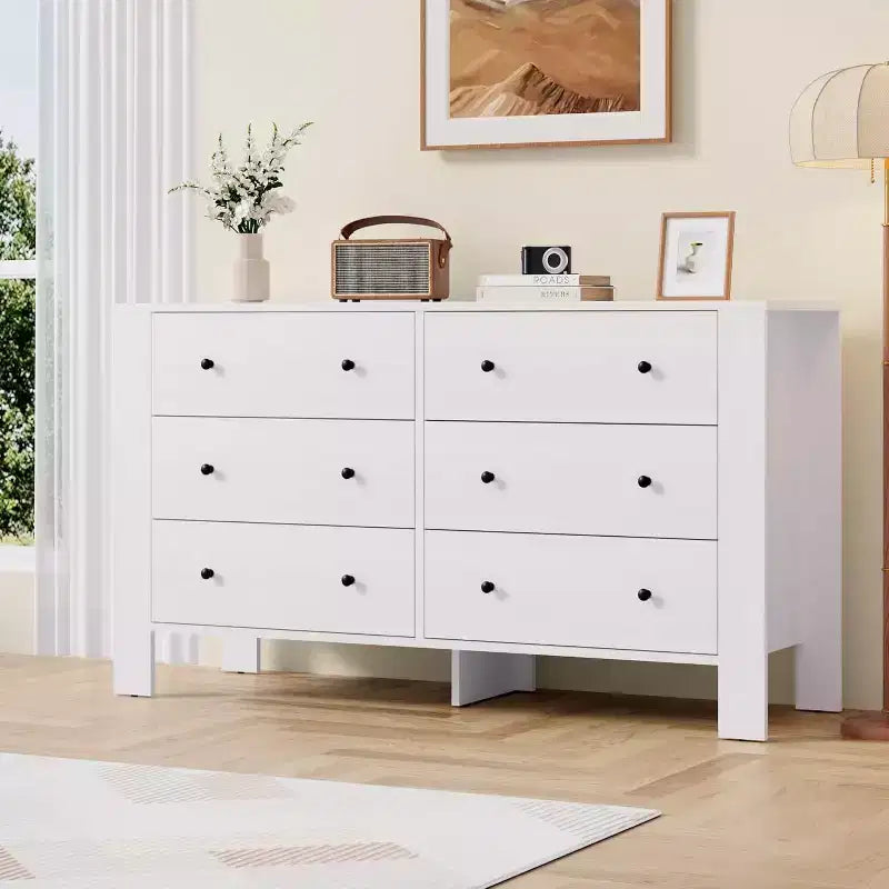 Commode à 6 tiroirs pour chambre à coucher, commode double moderne avec tiroirs de rangement, commodes en bois
