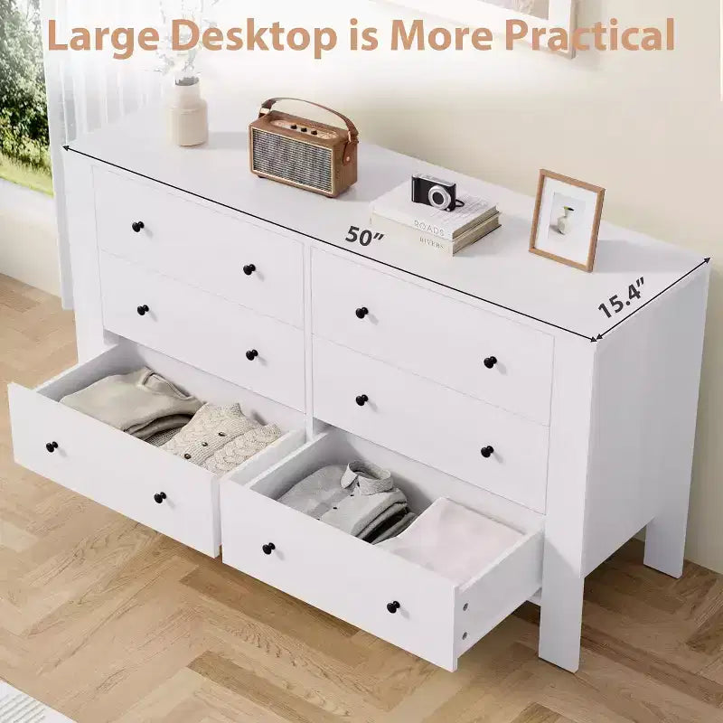 Commode à 6 tiroirs pour chambre à coucher, commode double moderne avec tiroirs de rangement, commodes en bois