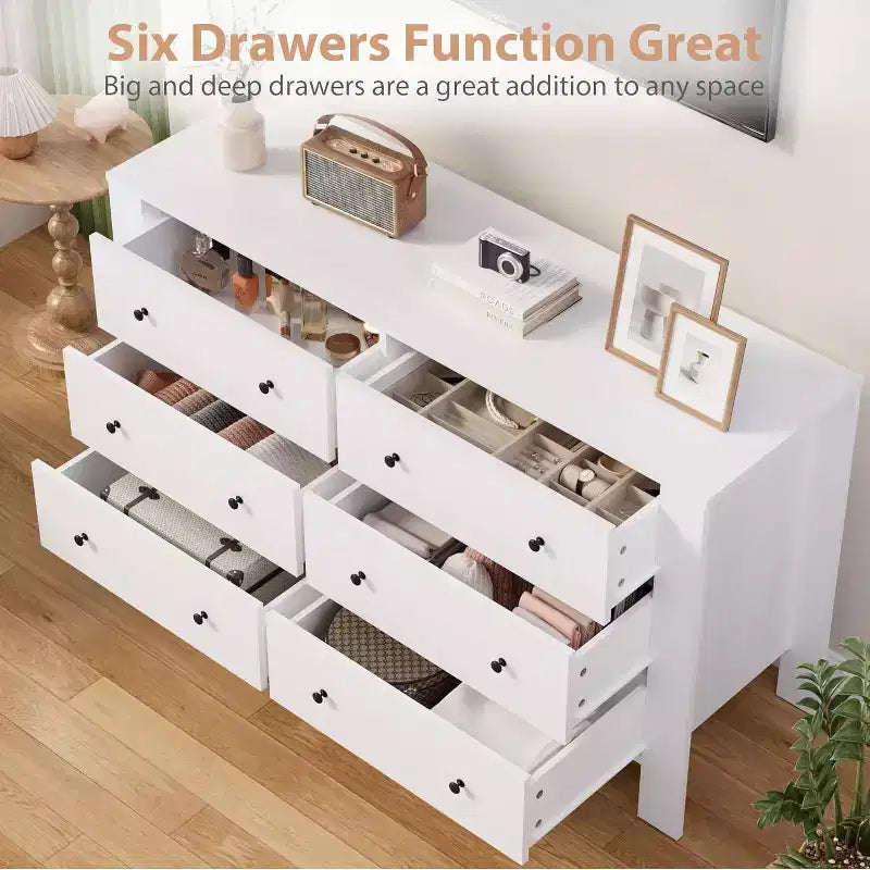 Commode à 6 tiroirs pour chambre à coucher, commode double moderne avec tiroirs de rangement, commodes en bois