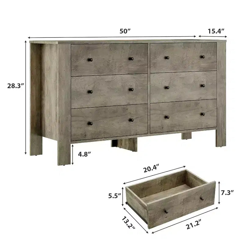 Commode à 6 tiroirs pour chambre à coucher, commode double moderne avec tiroirs de rangement, commodes en bois