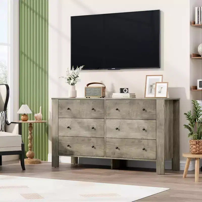 Commode à 6 tiroirs pour chambre à coucher, commode double moderne avec tiroirs de rangement, commodes en bois