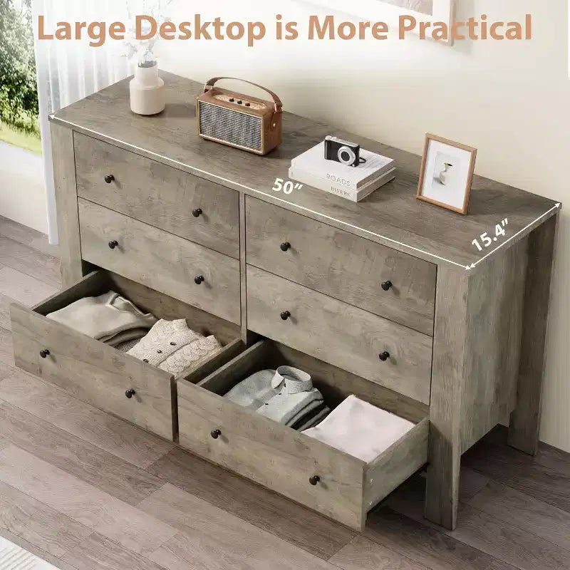 Commode à 6 tiroirs pour chambre à coucher, commode double moderne avec tiroirs de rangement, commodes en bois