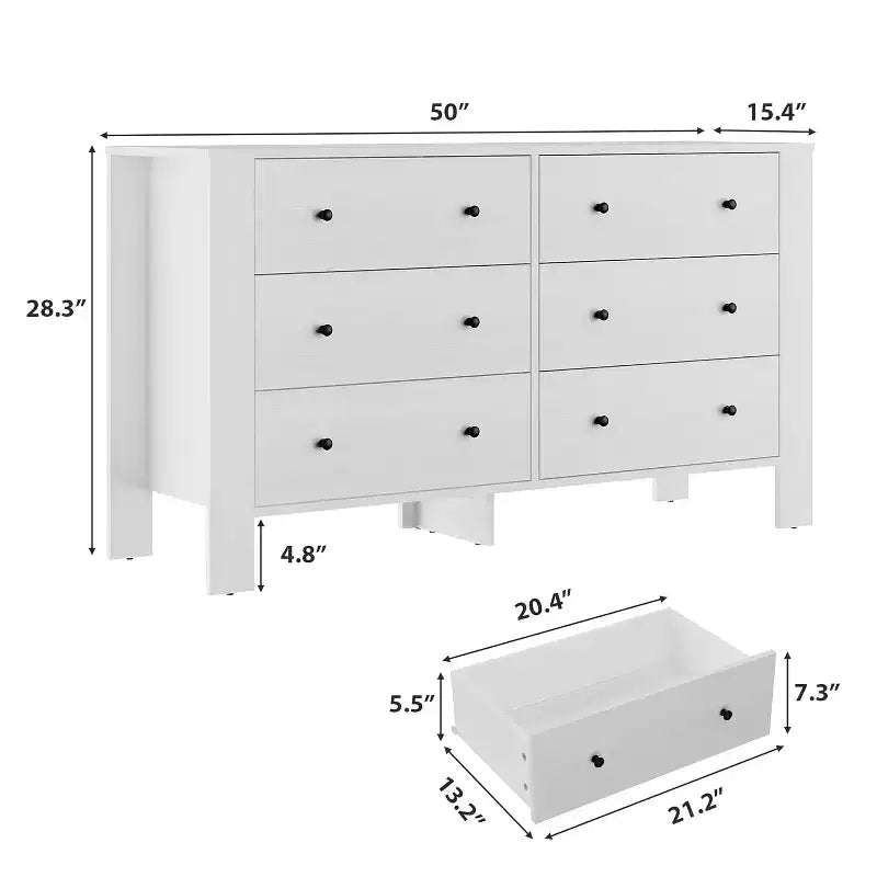 Commode à 6 tiroirs pour chambre à coucher, commode double moderne avec tiroirs de rangement, commodes en bois