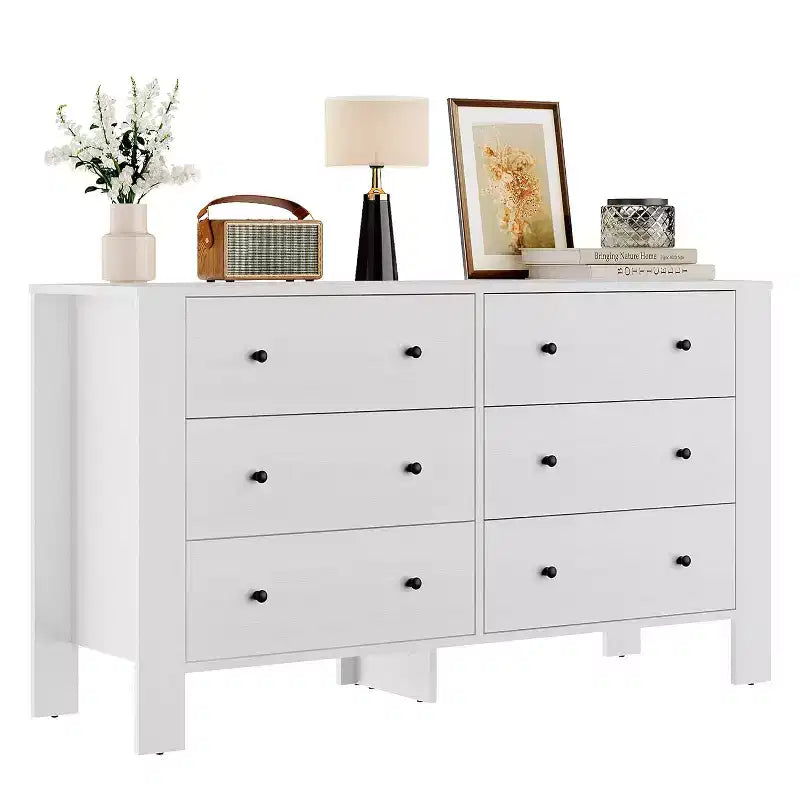 Commode à 6 tiroirs pour chambre à coucher, commode double moderne avec tiroirs de rangement, commodes en bois