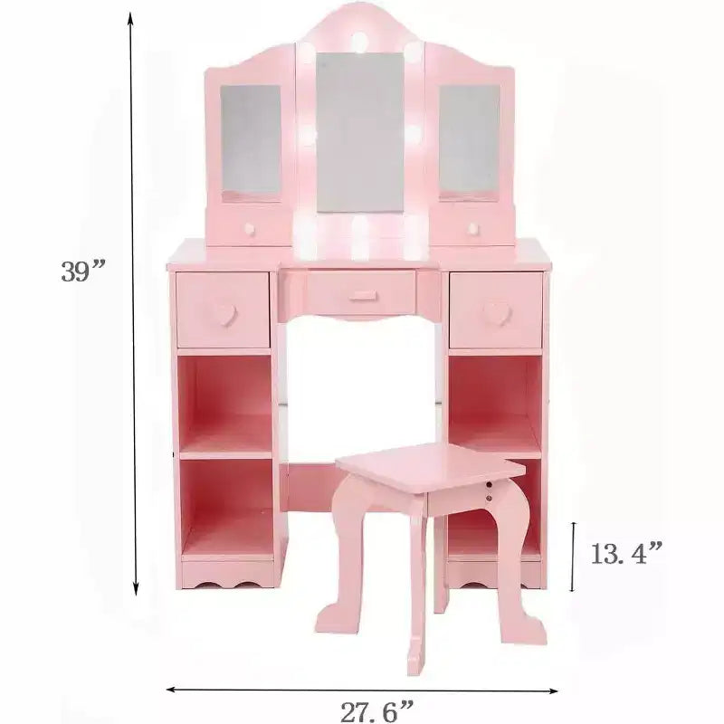 Coiffeuse avec grand miroir, 6 tiroirs de rangement, éclairage réglable 3 couleurs, étagères ouvertes, contrôle de la luminosité, naturel