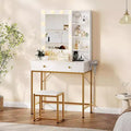 Vanity Desk Makeup Vanity with Large Mirror, 6 Storage Drawers, 3 Color Adjustable Lighting, Open Shelves, Brightness Control, Natural