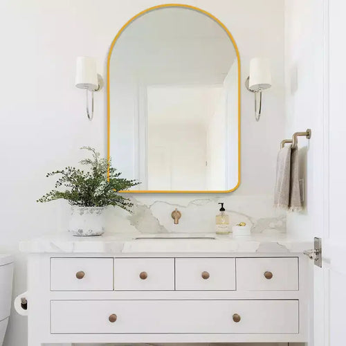 MAYEERTY 35.83x24.02x1.57in Aluminum Thin Edge Rounded Arch Gold Hanging Mirror