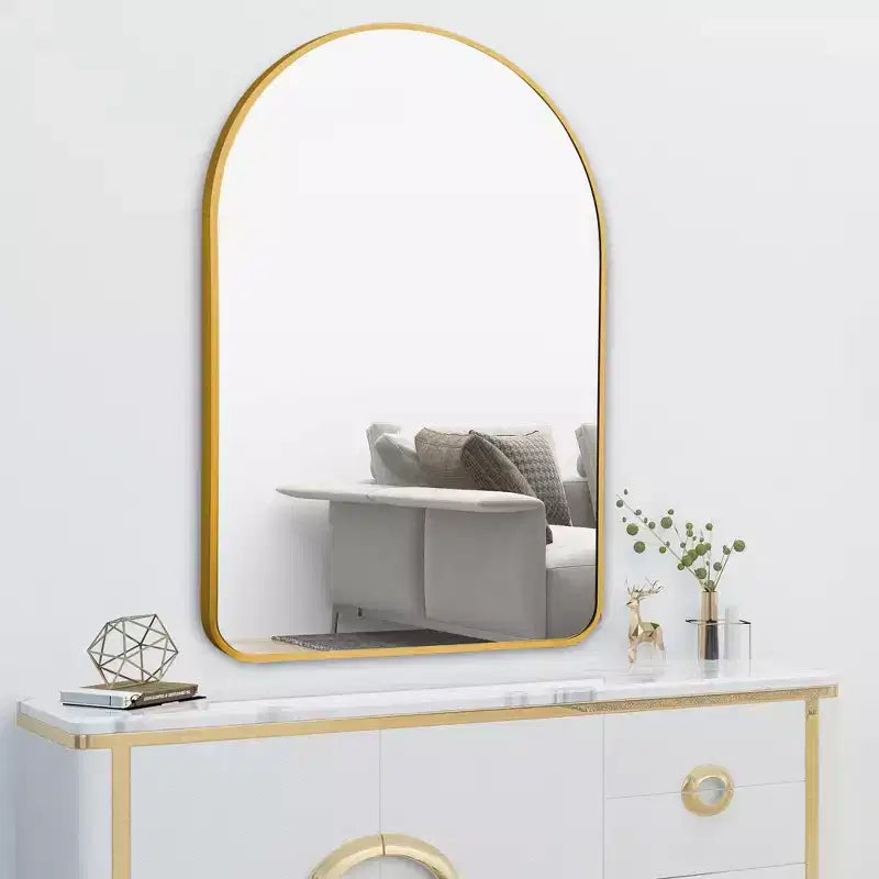 Miroir mural doré avec cadre en aluminium fin et arrondi, 35.83x24.02x1.57 pouces