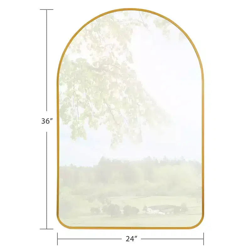 Miroir mural doré avec cadre en aluminium fin et arrondi, 35.83x24.02x1.57 pouces