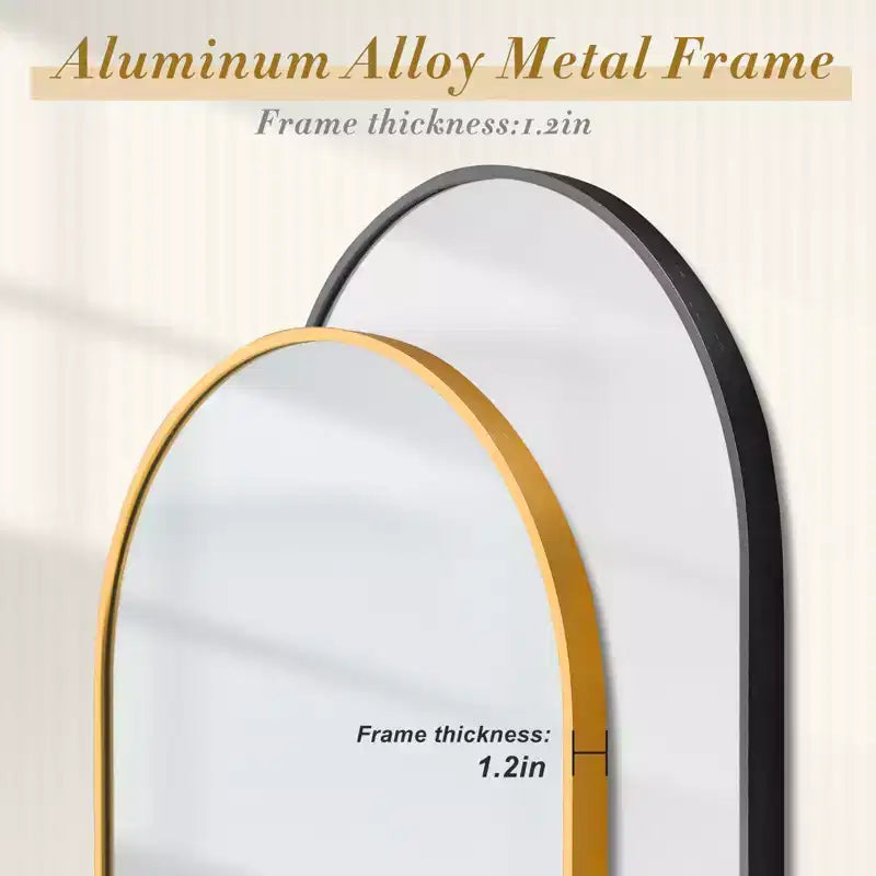 Miroir mural doré avec cadre en aluminium fin et arrondi, 35.83x24.02x1.57 pouces