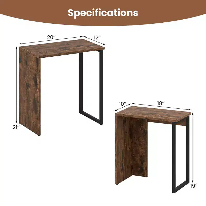 Lot de 2 tables basses gigognes 2-en-1 plateau aspect bois, table d'appoint pour canapé, marron rustique