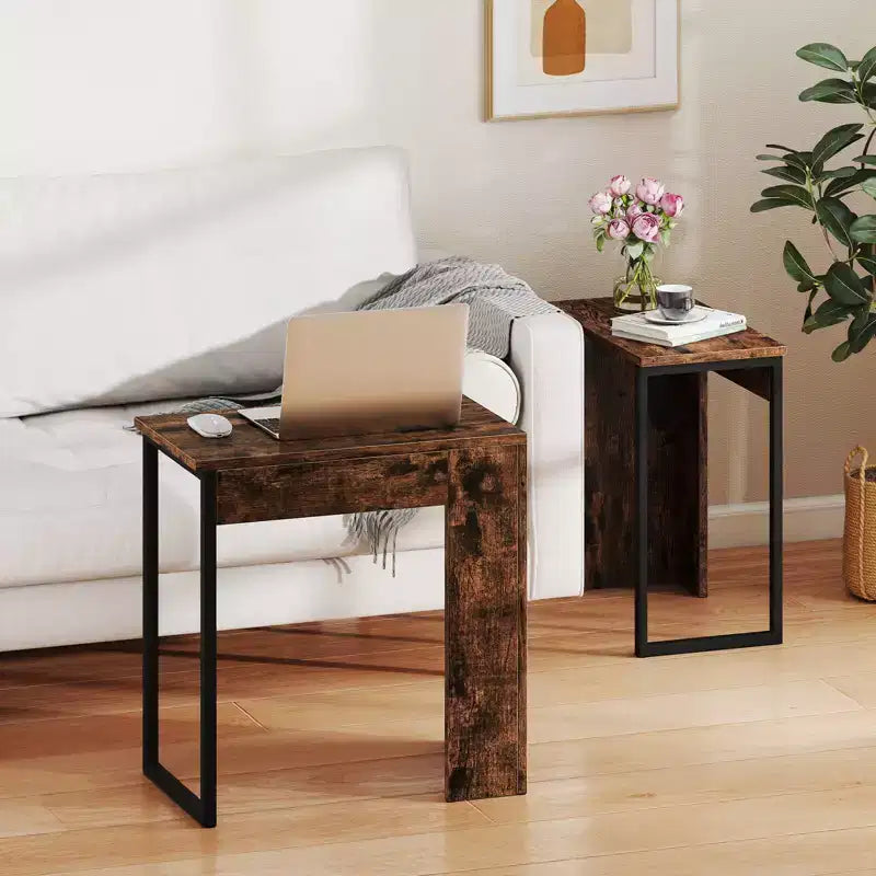 Lot de 2 tables basses gigognes 2-en-1 plateau aspect bois, table d'appoint pour canapé, marron rustique