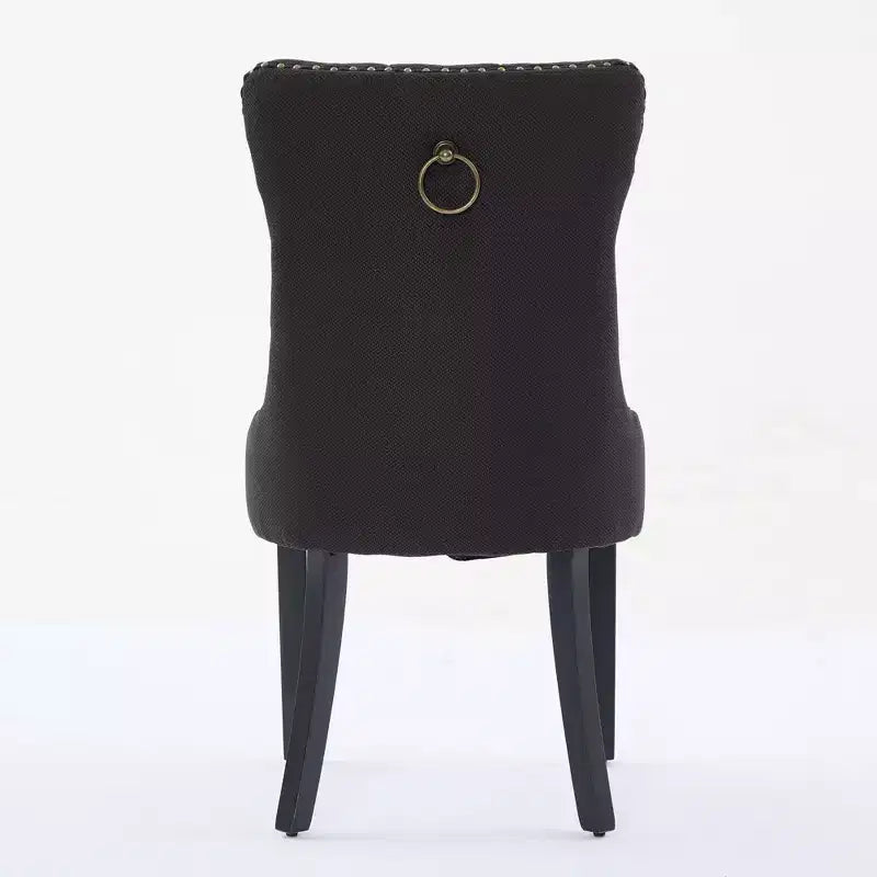 Lot de 2 chaises de salle à manger modernes en lin, chaises confortables en tissu touffetées haut de gamme, chaises d'appoint de cuisine avec pieds en bois massif et garniture cloutée