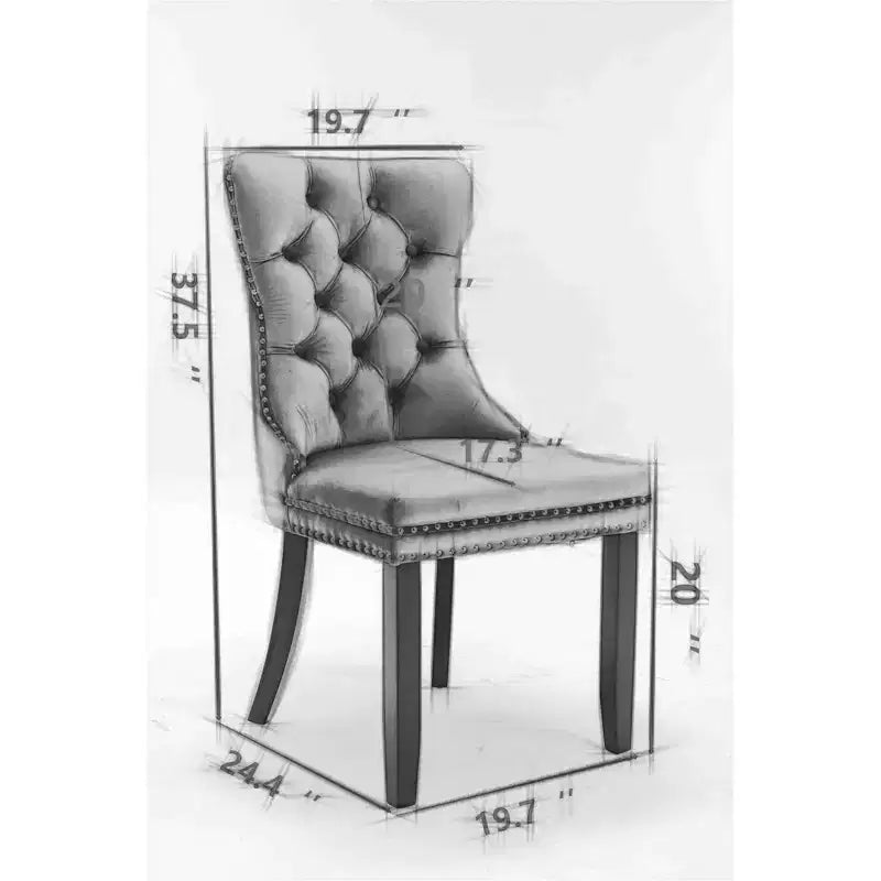 Lot de 2 chaises de salle à manger modernes en lin, chaises confortables en tissu touffetées haut de gamme, chaises d'appoint de cuisine avec pieds en bois massif et garniture cloutée