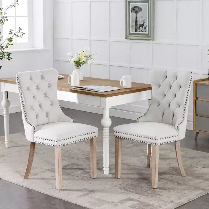 Okak Modern Flax Dining Chairs Set of 2, Comfy Fabric Chairs with High-end Tufted, Kitchen Side Chairs with Solid Wood Legs Nailhead Trim