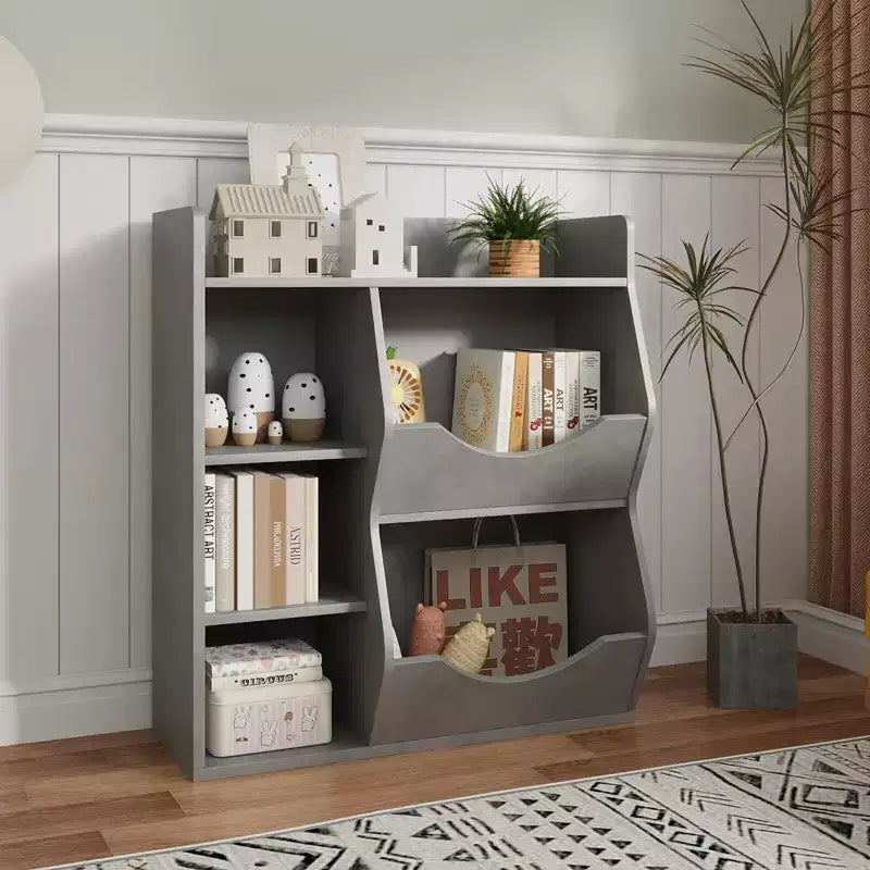 GustoWave 3-Tier Kids Bookshelf - Toddler Book Display Shelves for Classrooms, Playrooms 5 Compartment Bookshelf & Toy Shelf for Bedroom, Living Room
