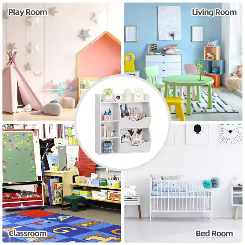 Étagère à livres 3 niveaux pour enfants - Présentoir à livres pour tout-petits pour salles de classe, salles de jeux Étagère à 5 compartiments et étagère à jouets pour chambre à coucher, salon
