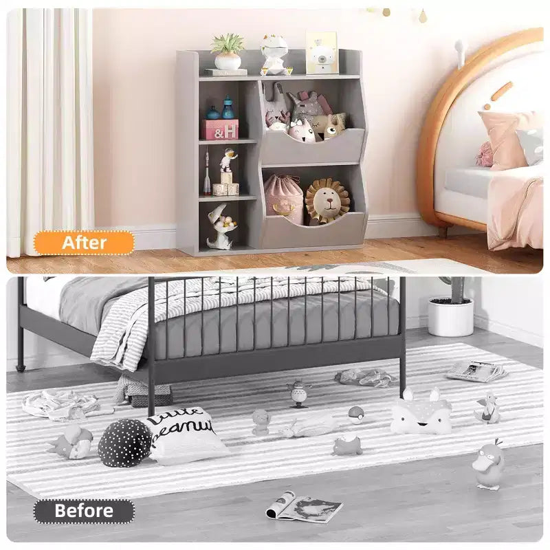 Étagère à livres 3 niveaux pour enfants - Présentoir à livres pour tout-petits pour salles de classe, salles de jeux Étagère à 5 compartiments et étagère à jouets pour chambre à coucher, salon