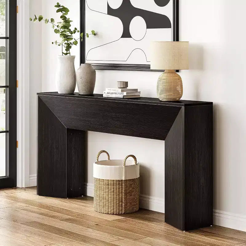 Lantine Console Table for Entryway, 63Extra Long Black Wooden Sofa Table for Living Room, Modern Hallway Foyer Table for Entrance, Easy Assembly