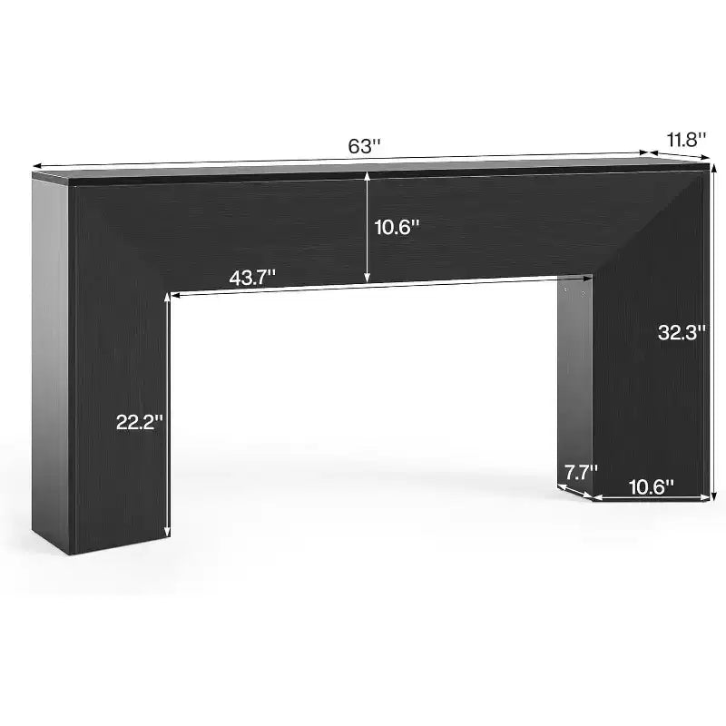 Console Table pour entrée, Table canapé longue de 63 po en bois noir pour salon, Table d'appoint moderne pour couloir et hall d'entrée, Facile à monter