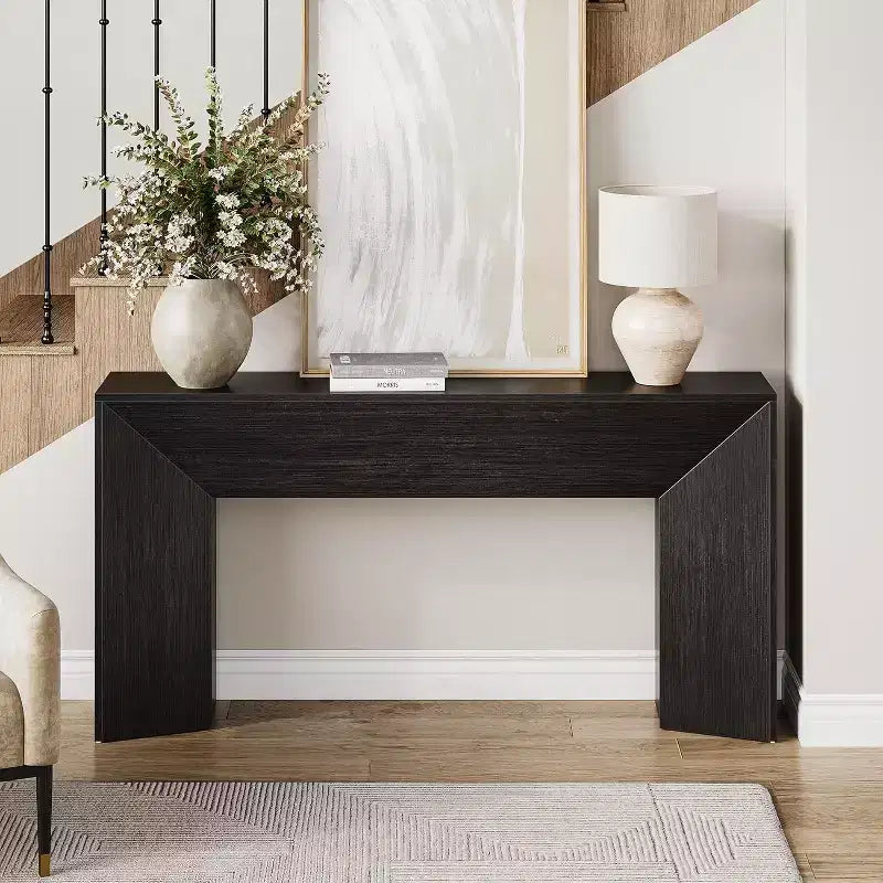 Console Table pour entrée, Table canapé longue de 63 po en bois noir pour salon, Table d'appoint moderne pour couloir et hall d'entrée, Facile à monter