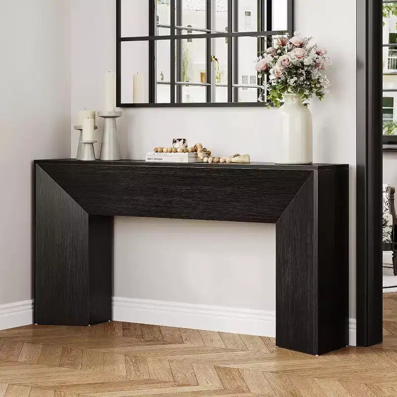 Console Table pour entrée, Table canapé longue de 63 po en bois noir pour salon, Table d'appoint moderne pour couloir et hall d'entrée, Facile à monter