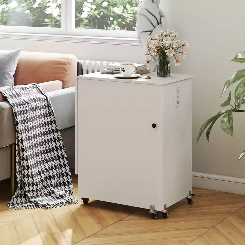 Table pliante pour machine à coudre, roulettes verrouillables, support avec 3 bacs de rangement et prises de courant, blanc/naturel/marron/blanc+naturel