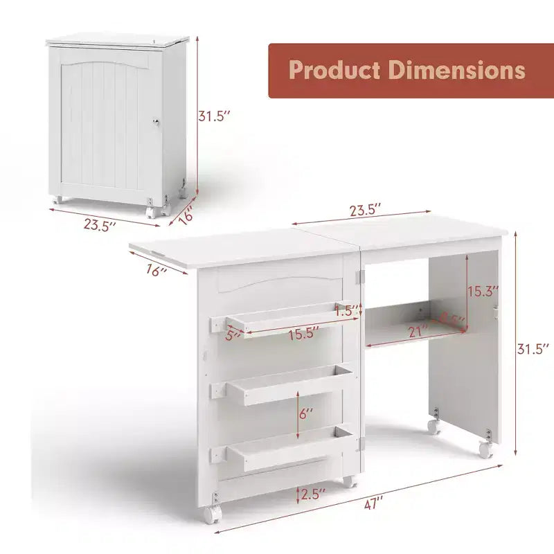Table pliante pour machine à coudre, roulettes verrouillables, support avec 3 bacs de rangement et prises de courant, blanc/naturel/marron/blanc+naturel