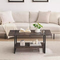 41 Rectangular Coffee Table with 2-Tier Storage, Walnut Brown Top & Black Steel Frame, Sturdy & Space-Saving for Living Room, Office, Apartment
