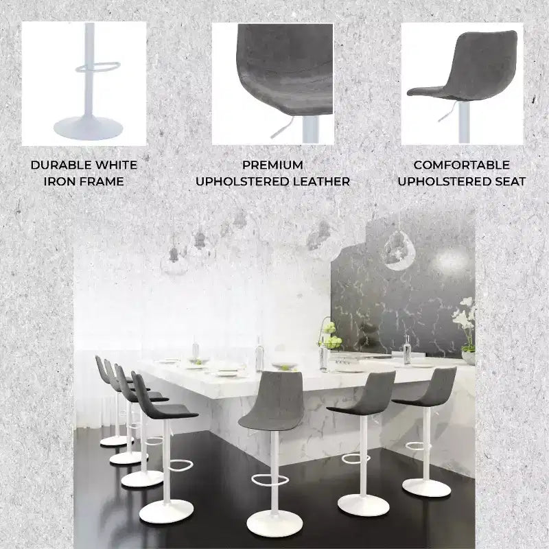 Tabourets de bar Tilbury avec base en fer blanc, hauteur réglable, assise en cuir, fonction pivotante et repose-pieds, lot de 2