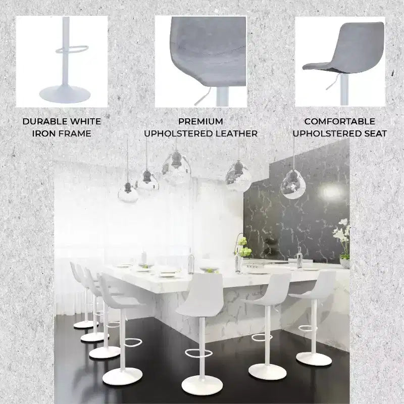 Tabourets de bar Tilbury avec base en fer blanc, hauteur réglable, assise en cuir, fonction pivotante et repose-pieds, lot de 2